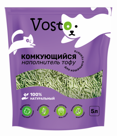 Vosto комкующийся наполнитель для кошек Тофу, зеленый чай 5 л