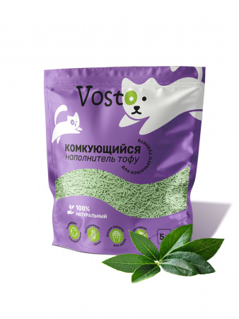 Vosto комкующийся наполнитель для кошек Тофу, зеленый чай 5 л